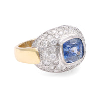 Vintage 4.00 Carat Sapphire Diamond Two Tone Gold Ring