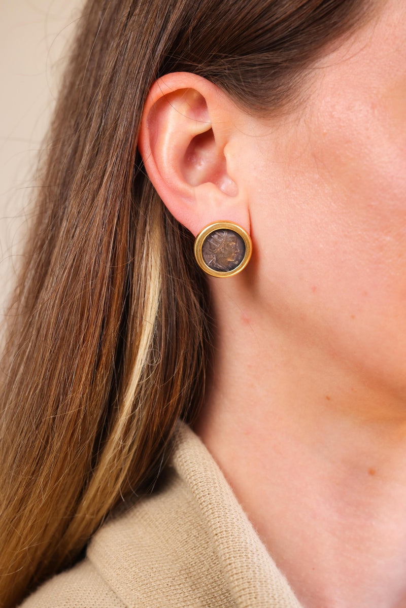 Ancient Roman Coin Gold Earrings