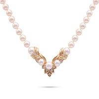 Vintage Pearl Diamond Yellow Gold Pendant Necklace