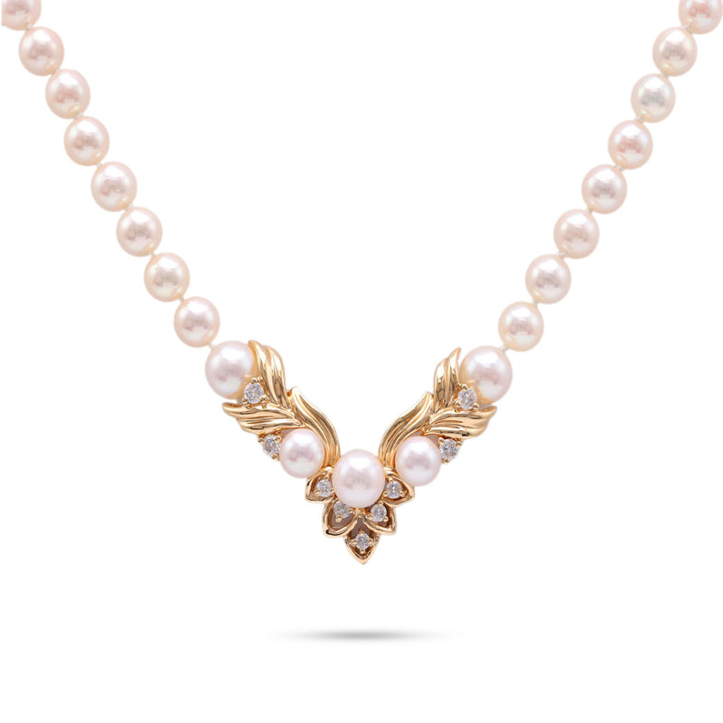 Vintage Pearl Diamond Yellow Gold Pendant Necklace