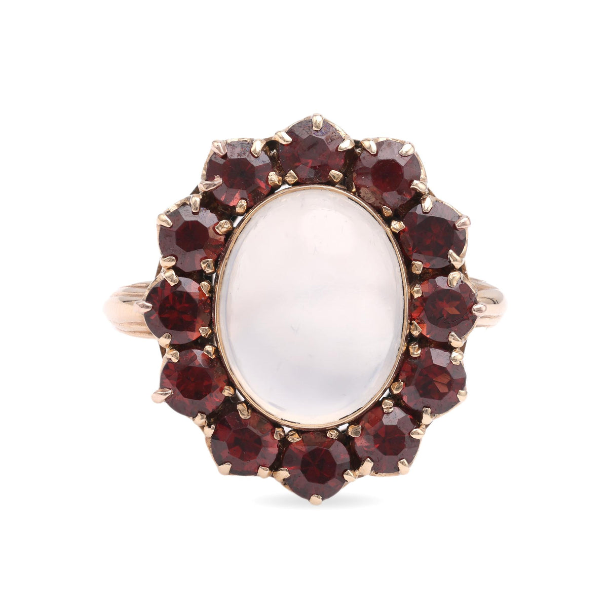 Antique Moonstone Garnet Gold Cocktail Ring