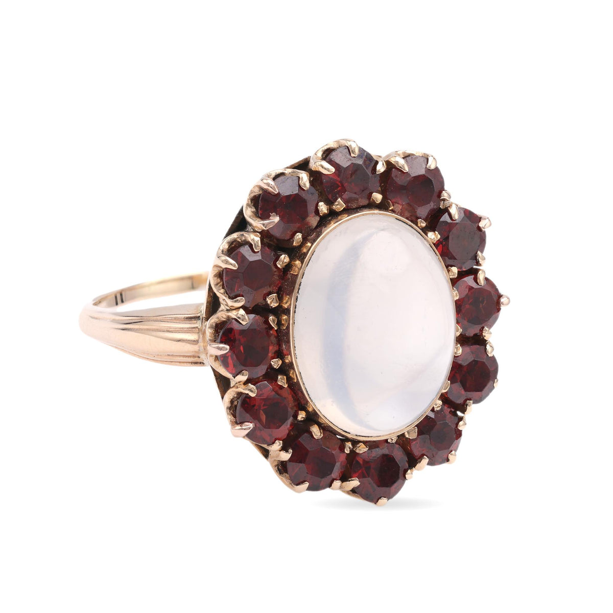 Antique Moonstone Garnet Gold Cocktail Ring