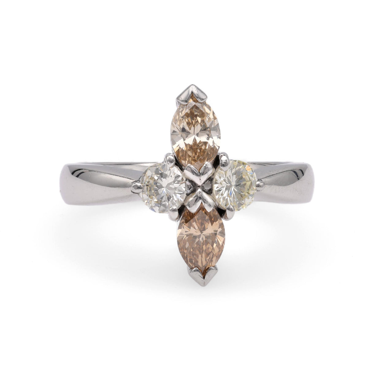 Modern Mulitcolored Diamond Platinum Ring