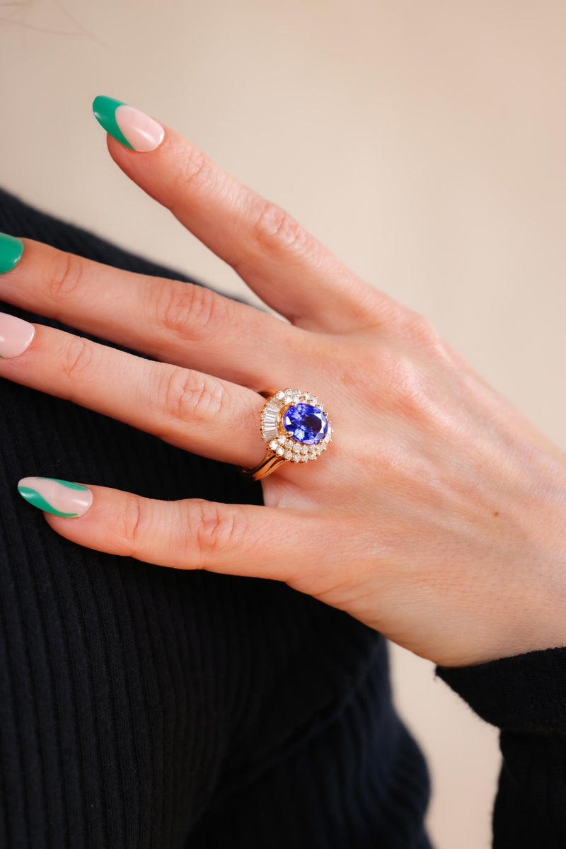 Tanzanite Diamond Yellow Gold Cocktail Ring