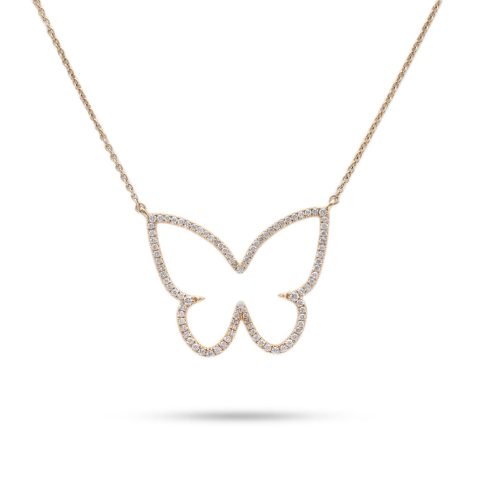 Modern Diamond Butterfly Yellow Gold Necklace