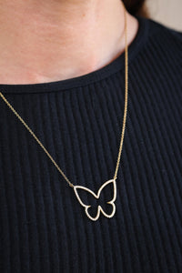 Modern Diamond Butterfly Yellow Gold Necklace