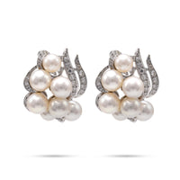 Vintage Pearl Diamond White Gold Earrings