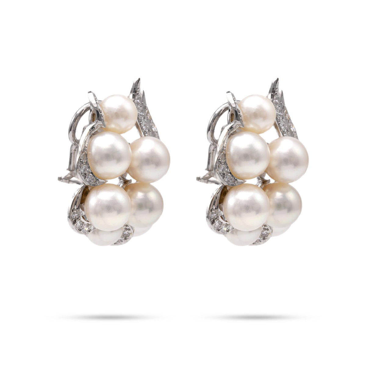 Vintage Pearl Diamond White Gold Earrings