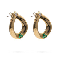 Diamond Emerald Yellow Gold Hoop Earrings