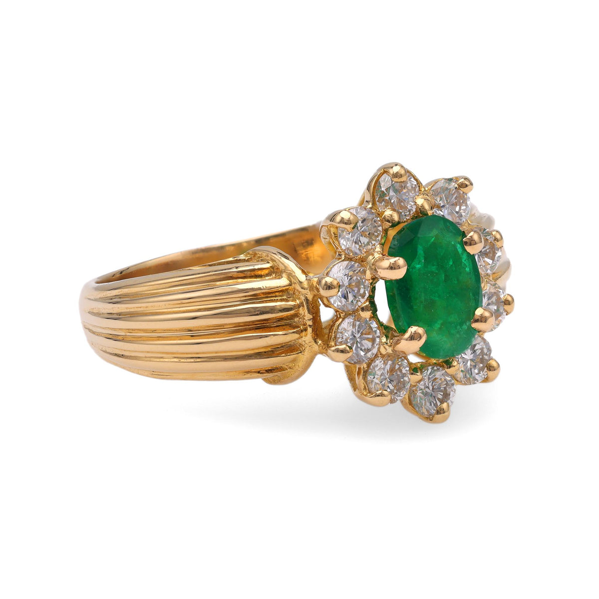 Emerald Diamond Yellow Gold Cluster Ring