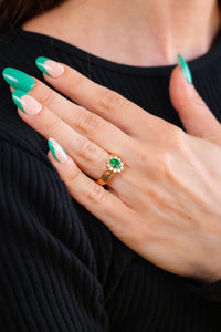 Emerald Diamond Yellow Gold Cluster Ring