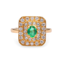 French Emerald Diamond Yellow Gold Ring