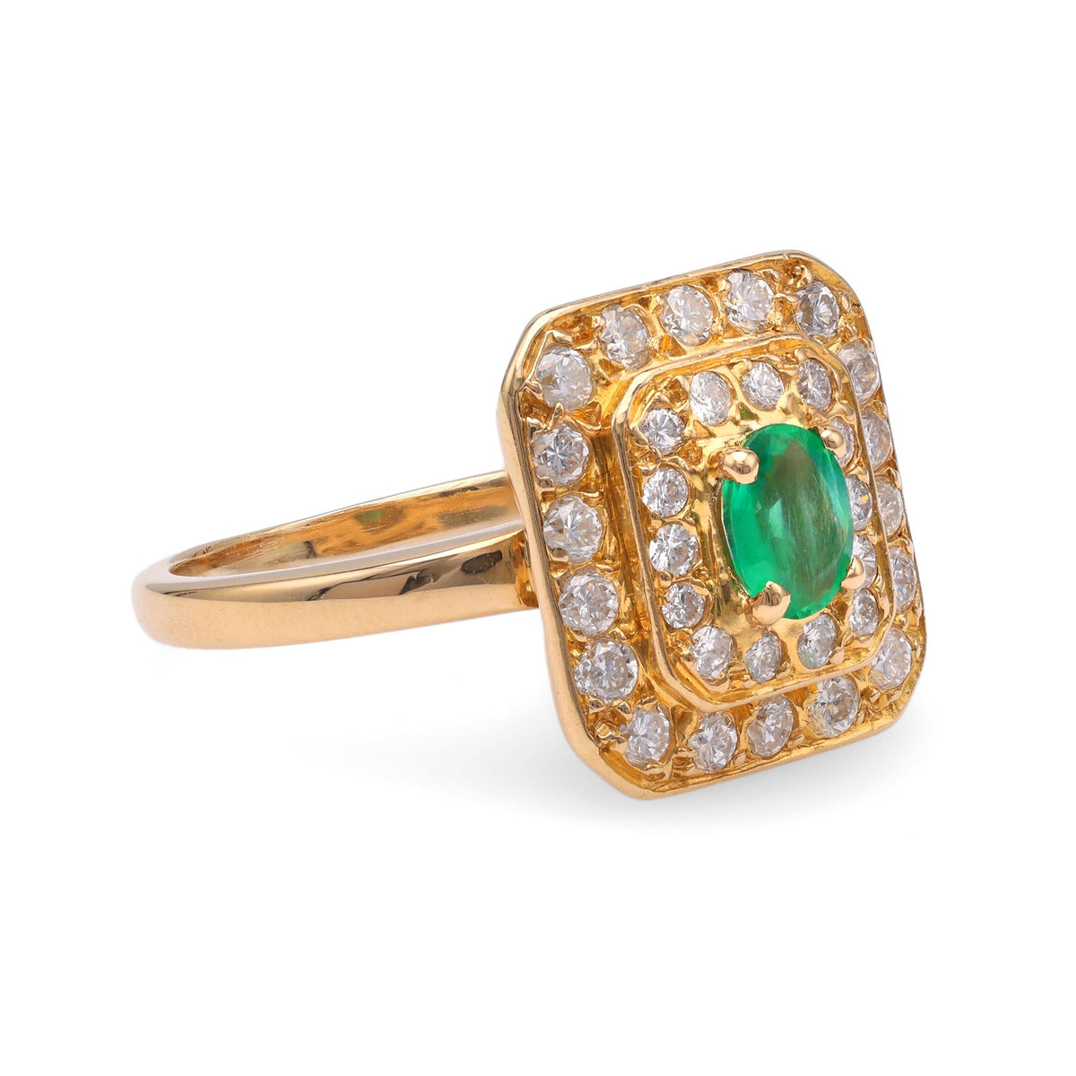 French Emerald Diamond Yellow Gold Ring