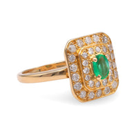 French Emerald Diamond Yellow Gold Ring