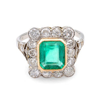 Art Deco Inspired GIA 1.4 Carat Emerald Diamond Cluster Ring