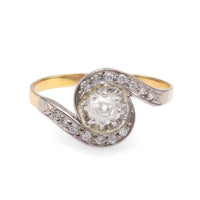 French Belle Epoque Diamond Yellow Gold Swirl Ring