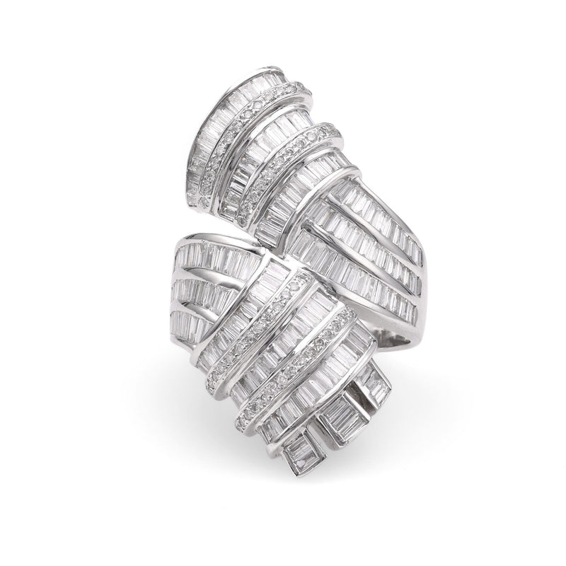 French 6 Carat Diamond White Gold Cocktail Ring