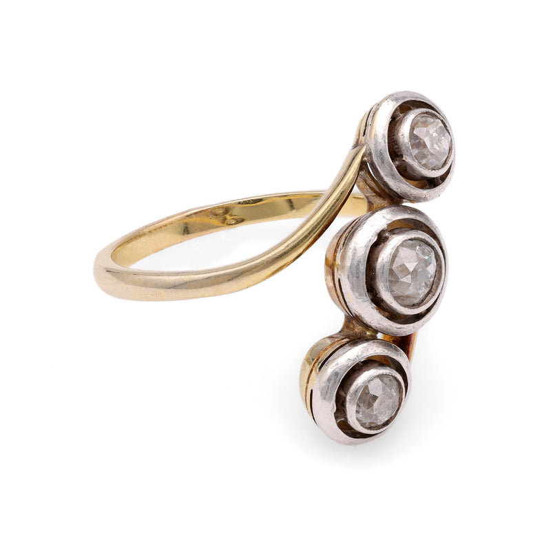 Edwardian Diamond Yellow Gold and Silver Three Stone Ring