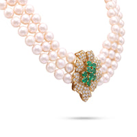 Vintage Emerald Diamond Pearl Gold Necklace