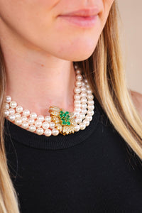 Vintage Emerald Diamond Pearl Gold Necklace