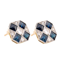 Art Deco Sapphire Diamond 14K Yellow Gold Stud Earrings