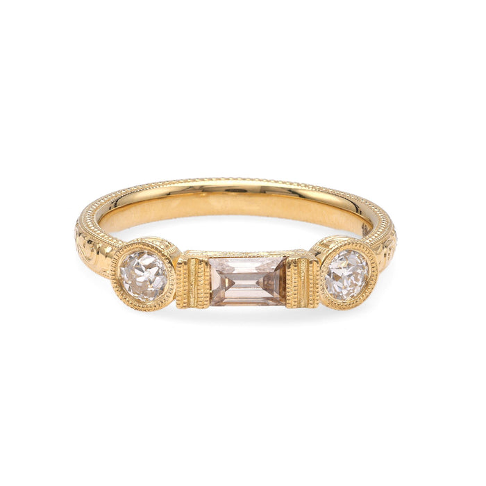 Modern Diamond Filigreed Yellow Gold Wedding Band