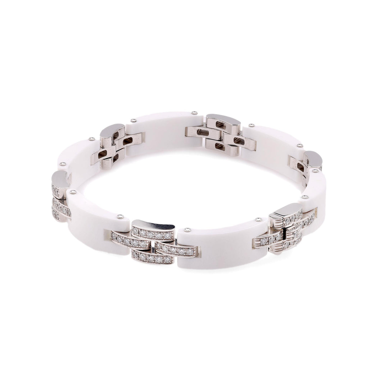 Cartier Maillon Panthere White Ceramic Diamond White Gold Bracelet