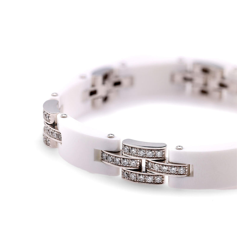 Cartier Maillon Panthere White Ceramic Diamond White Gold Bracelet