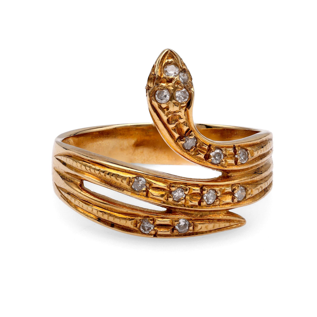 Vintage Diamond Yellow Gold Snake Ring