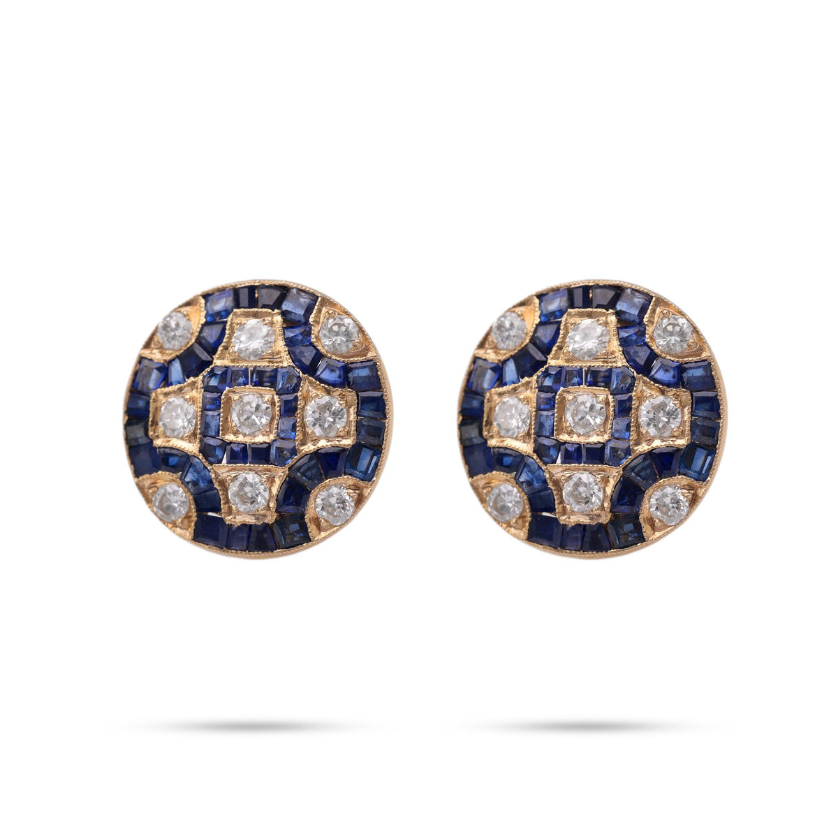 Mid-Century Diamond Sapphire Gold Earrings