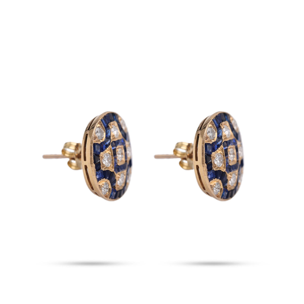 Mid-Century Diamond Sapphire Gold Earrings