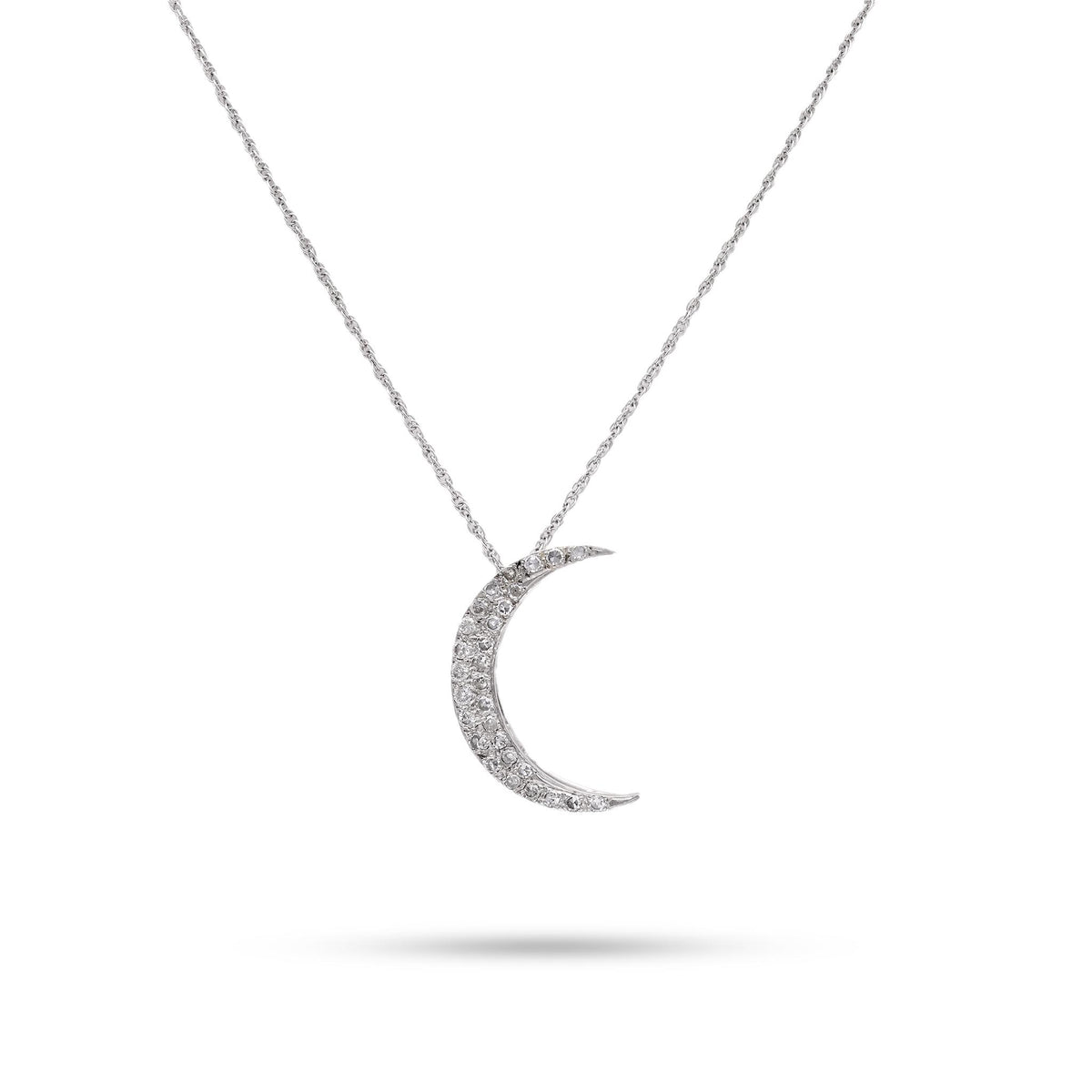 Vintage Diamond White Gold Crescent Necklace