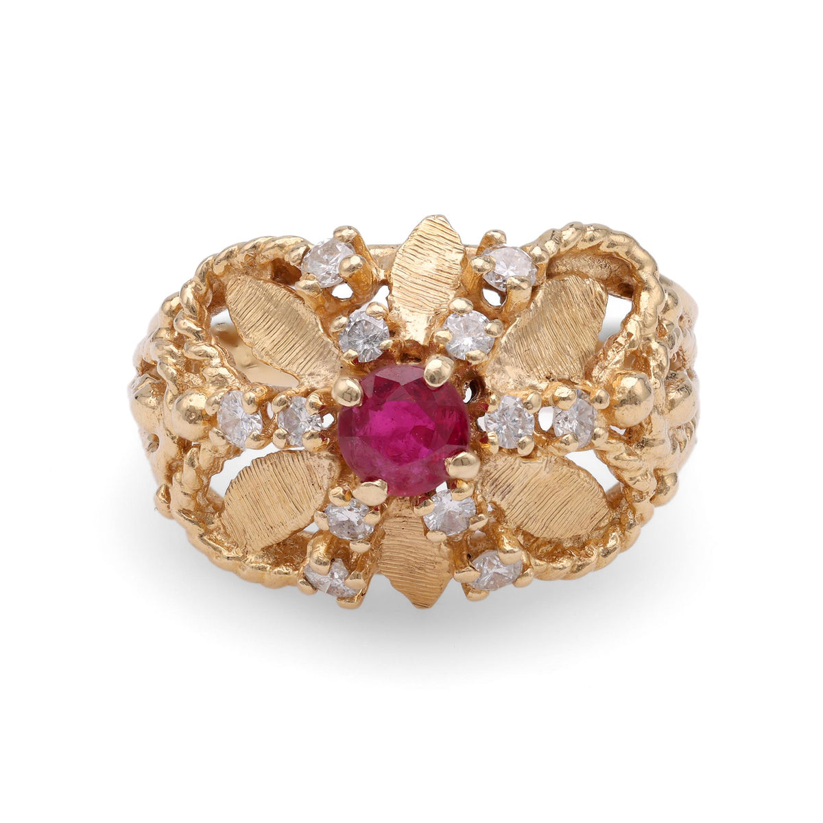 Mid-Century Ruby Diamond Yellow Gold Ring