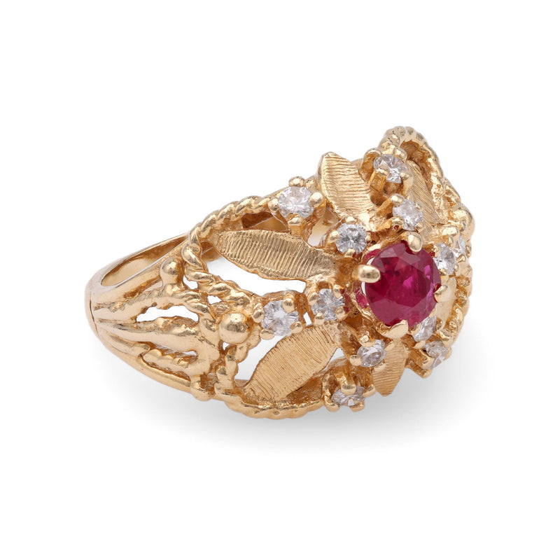 Mid-Century Ruby Diamond Yellow Gold Ring