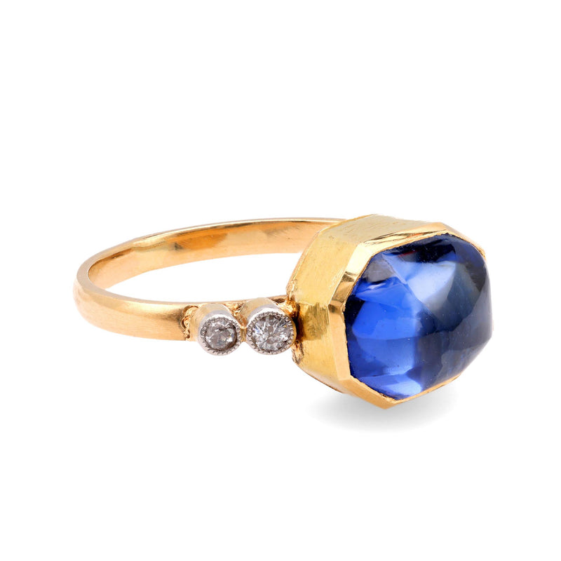 Renaissance Revival GIA Sapphire Diamond 18K Yellow Gold Ring