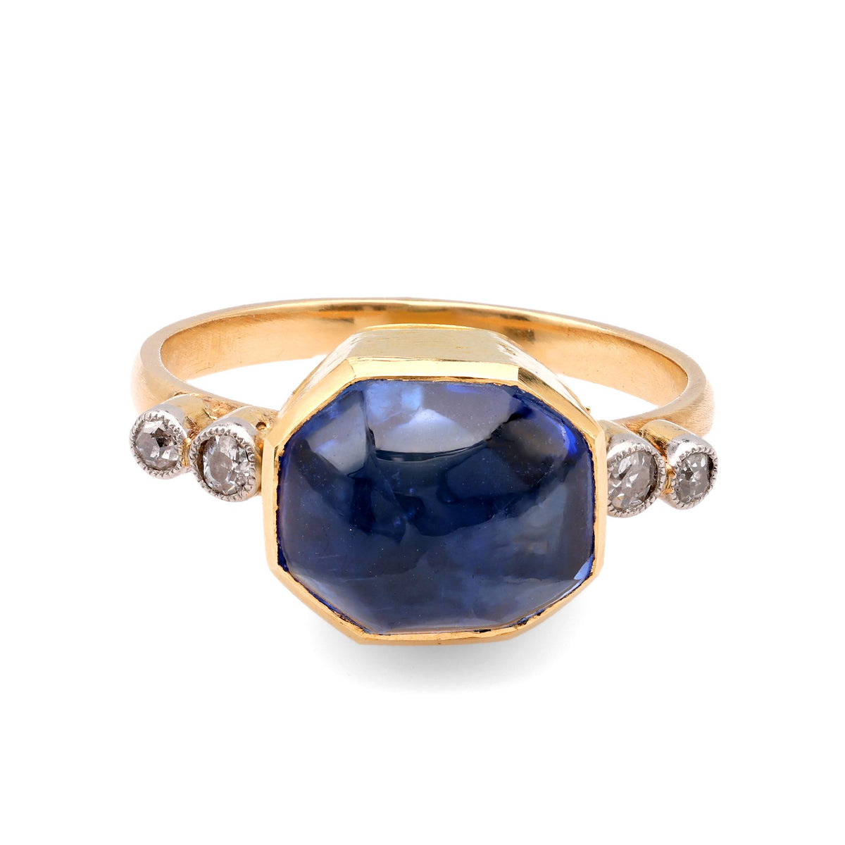 Renaissance Revival GIA Sapphire Diamond 18K Yellow Gold Ring