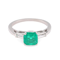 Vintage GIA 1.26 Carat Colombian Emerald Diamond Platinum Ring