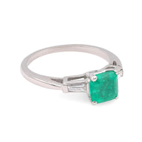 Vintage GIA 1.26 Carat Colombian Emerald Diamond Platinum Ring