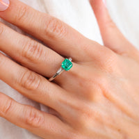 Vintage GIA 1.26 Carat Colombian Emerald Diamond Platinum Ring