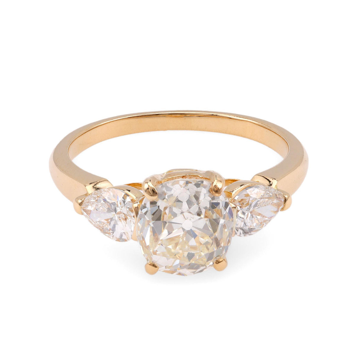 French GIA 1.89 Carat Old Mine Cut Diamond Yellow Gold Engagement Ring