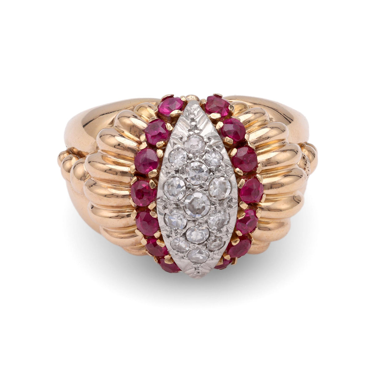 Retro Diamond Ruby Rose Gold Cocktail Ring