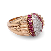 Retro Diamond Ruby Rose Gold Cocktail Ring