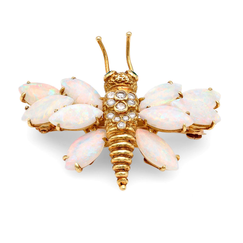 Tiffany & Co Vintage Opal Diamond Emerald Butterfly Brooch