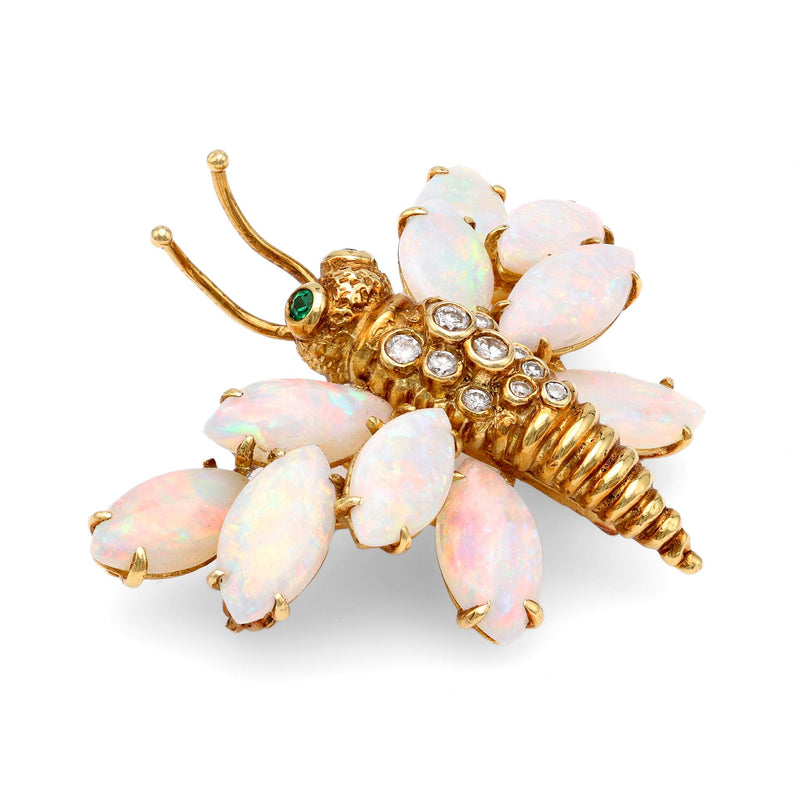 Tiffany & Co Vintage Opal Diamond Emerald Butterfly Brooch