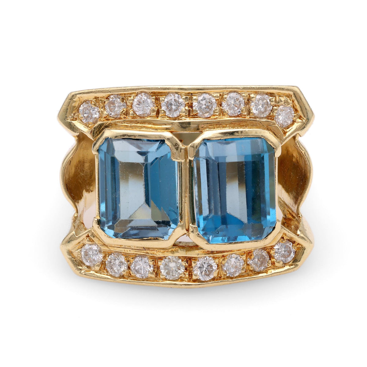 Vintage Blue Topaz Diamond Yellow Gold Cocktail Ring