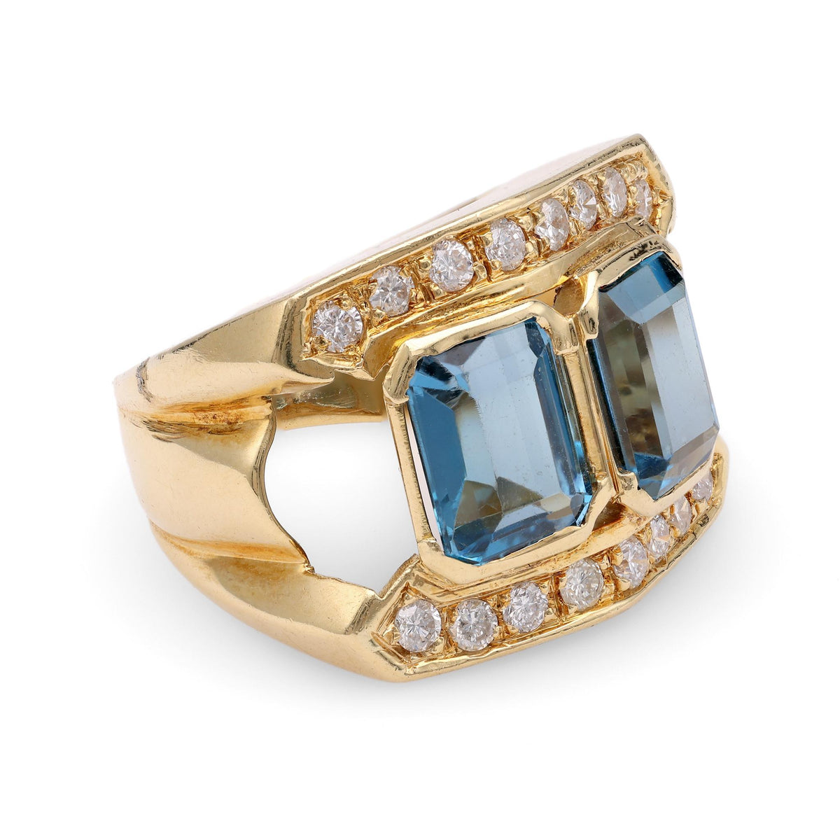 Vintage Blue Topaz Diamond Yellow Gold Cocktail Ring