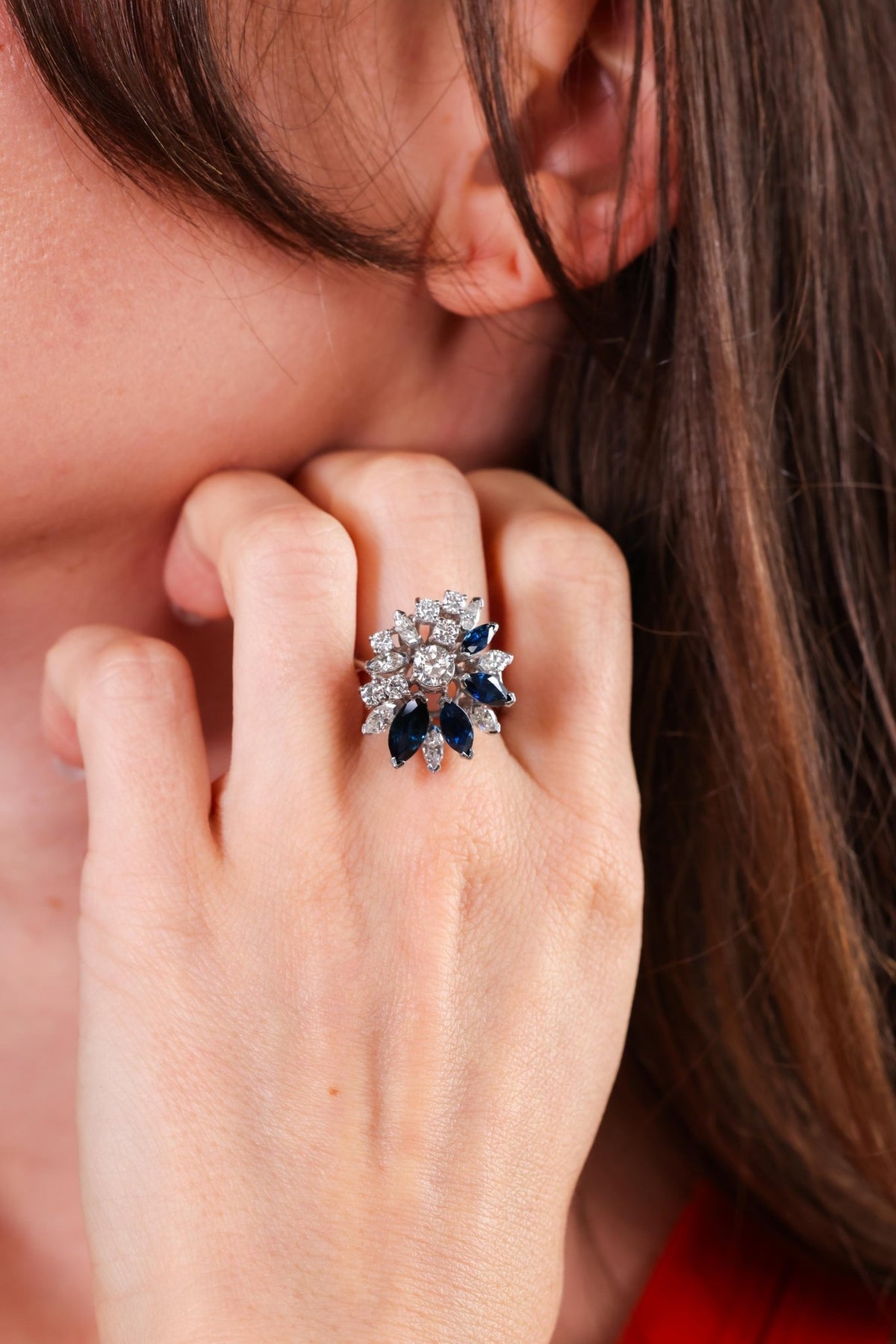 Vintage Diamond Sapphire White Gold Cocktail Ring