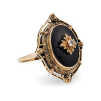 Victorian Onyx Diamond Yellow Gold Ring