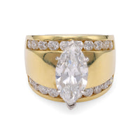 Vintage GIA 3.04 Carat Marquise Cut Diamond Yellow Gold Ring