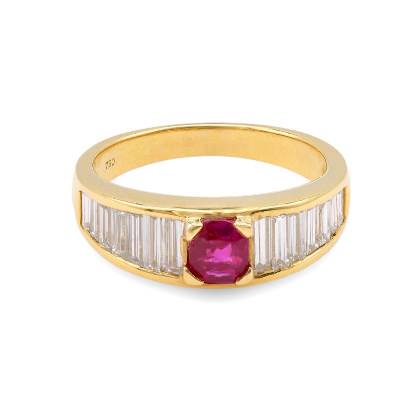 French Ruby Diamond Yellow Gold Ring